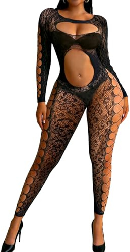 Buitifo Lencería Sexy para Mujer,Body de red,con Estampado de Leopardo,para Rave (negro T6, Talla única)