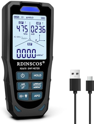 EMF Meter 5G RF Detector – Electric, Magnetic & Radio Frequency Field Tester up to 10GHz, Multi-Sensor EMF Detector for Power Lines, WiFi/Cell Phones, Smart Meters – LCD Display Sound & LED Alerts