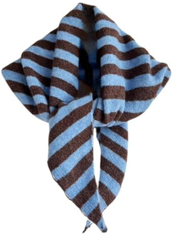 Stripe Knitted Triangle Scarf for Women Y2k Aesthetic Headscarf Shawl Cozy Neck Warmer Versatile Head Wrap Cottagecore Streetwear Stylish Fall Winter Accessories (Blue)