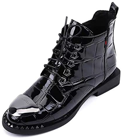 Botas para Mujer Metal Punta Redonda Botas con Tachuelas de Cuero japonesas Mujeres Creepers atadas Cruzadas Estudiantes Tobillo Punk Invierno Felpa Botas de Montar cálidas