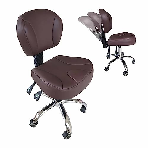 Innovz Taburete de Silla de Montar Silla de Montar Taburete Silla Rodante Resistente, Silla de Montar de Cuero Marrón con Respaldo, Taburete Rodante Alto