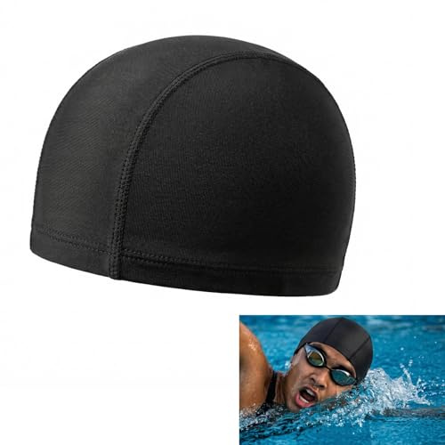 VBK Bonnet de Bain Femme Homme Adulte，Bonnet Piscine Tissu Élastique，Grande Taille Anti-Glisse pour Cheveux Longs，Noir Confortable sans Tension Natation