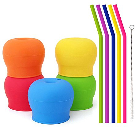 tougs Silikon Stroh Cup Deckel für Kleinkinder Babys (5 Stück) – 5 Trinkhalme enthalten – wiederverwendbar, auslaufsicher, langlebig – erstreckt sich Cover