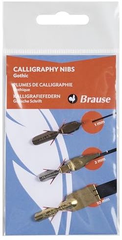 Brause 16508B - Set mit 3 Kalligrafiefedern (Bandzug 1 mm, Speedball 2 mm, Plakat 10 mm), ideal für die Gotische Schrift, 1 Set