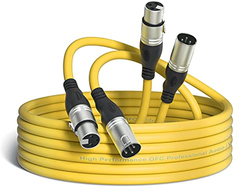 NUOSIYA XLR Kabel,Mikrofonkabel Einrastmechanik & Knickschutz Nylonmantel, 3-Pin XLR Stecker auf Buchse Mikrofonkabel für Mikrofon, Verstärker, Mischpult, Lautsprecher usw(10M-2 Pack,Gelb)