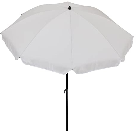 acamp Sonnenschirm rund ø 240 cm Solaris | Made in EU | Sonnenschutzfaktor (UPF) 50+ | Stahlrohr-Gestell wetterfest | Bezug wasserabweisend | Terrassenschirm mit Knick-Gelenk | Natur-Weiß