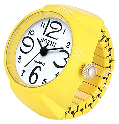 JewelryWe Damen Ringuhr Fingeruhr Analog Quarzuhr Elastisch Ring Band Uhr Uhrenring Geschenk für Mädchen Schwarz Weiß Rot Rosa
