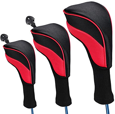 Trendbox Golf Head Cover, 3pc Set Golf Wood Club Headcovers with Interchangeable No. Tag Novelty Durable Protective Case Fit Woods Clubs, Red