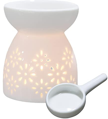 Duftlampe Keramik Weiß, Duftlicht Keramik mit Kerzenhalter Teelichthalter, Ätherisches Öl Brenner, Aromalampe für ätherische öle Teelicht, Aromabrenner für Duftöl Duftwachs, Zuhause Schlafzimmer
