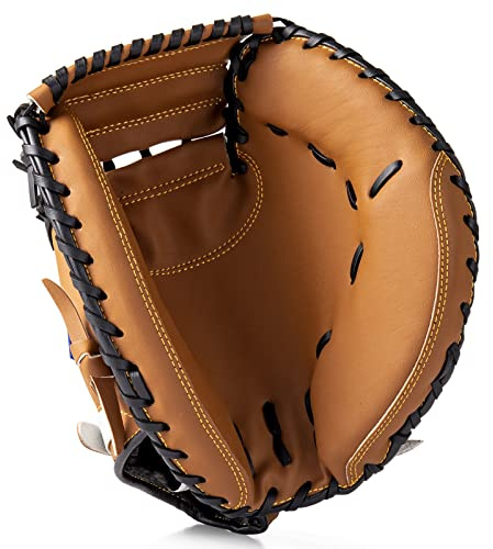 Gracfulcub Baseball Catcher Glove,Softball Catcher's Mitt for Kid Youth Aldult Baseball Training,Comfortable Durable,Left Hand Glove (Brown, 33 Inch)