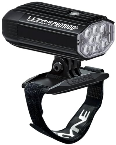 LEZYNE Helmet Micro Drive Pro 1000+ Bicycle Front Light, White LED, 1000 Lumens, Black Aluminum Housing, Road, Mountain, Gravel Bike, USB-C Rechargeable | Includes GoPro Style Mount & Helmet Mount