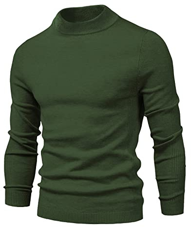 Pull Homme Col Montant Manches Longues Vintage Couleur Uni Automne Hiver Pulls, Gilets et Sweats Homme Classique Extérieur Travail Sport Noel Pull Chaud Homme Hiver Vert M