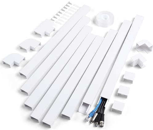 ZhiYo Kabelkanal Weiß 304cm - Kabelmanagement-Set zur Wandverlegung für 3-5 Kabel, TV Kabelversteck & Kabelorganizer für Wandmontage, 8 Stück 38x3x1,7 cm Kabelkanäle weiß - Profi-Kabelverkleidung