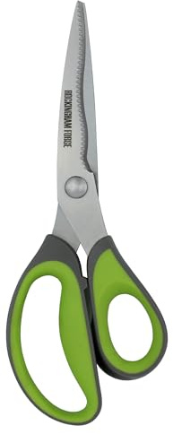 Rockingham Forge Sharp Kitchen/Household Scissors, Rust Resistant, Kinked and Curved 9CM Stainless Steel Blades, Green and Grey