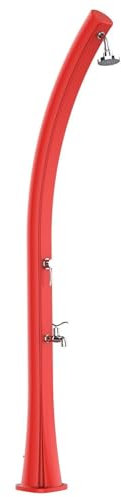 Colonne de douche rouge en polyethylene HD a chauffage solaire avec reservoir de 25 litres et lave-pieds ideale pour jardin et piscine STARMATRIX RIO RED