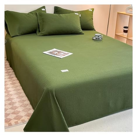 Bettlaken Betttuch Laken Leintuch Haustuch 100% Waffel-Baumwolle ohne Gummizug vielen Größen und Farben Weich und Atmungsaktiv Bettlaken(Dark Green,240x270cm)