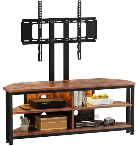 Dripex TV Stand Cabinet with LED Lighting and TV Mount, Corner Cabinet TV Unit for up to 50 Inch TV with Open Gaming Entertainment Center Shelves Vintage Industrial TV Standchest (106 x 36 x 114.5cm)