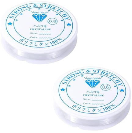 iCovalescent 2 Rouleaux de Fil élastique Transparent, Fil Elastique pour Bracelet, Utilisés pour Les Bracelets, Les Perles, L'artisanat La Fabrication de Bijoux(0,8 mm-8 M, 0,6 mm-12 M)
