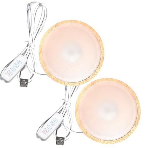 2 basi a LED in legno, 3 colori, illuminazione in legno, base a luce LED, rotonde, per blocco di vetro, luci d'atmosfera, opere d'arte sferiche in cristallo (luce calda)
