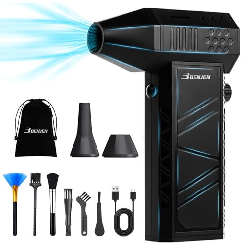 BENJEN Tryckluftsdammvippa – 15 000 varv/min elektrisk luftdammvippa för rengöring av tangentbord och PC oändligt justerbar hastighet trådlös turbo-fläkt turbo-torkfläkt för bil, luftsäng, utomhus