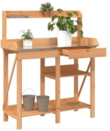 Homgoday planteringsbänk med hyllor brun massiv trägran, planteringsbänk, planteringsbänk, planteringsbord, planteringsbord