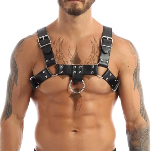 Harnais confortable en cuir synthétique pour homme, sangle de poitrine réglable, bretelles punk tendance pour homme, noir, taille unique, Noir , Taille Unique