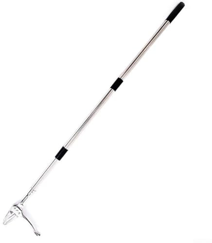 CNANRNANC Herramienta de extracción de césped de jardín con mango extendido, diseño de 4 garras, extractor de raíces de acero inoxidable para operación de pie