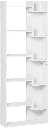 HOMCOM Bibliothèque, étagère de Rangement à 6 Niveaux, bibliothèque Haute, étagère à Livres Moderne, Design irrégulier, pour Salon, Chambre, Bureau, 60 x 21 x 162,5 cm, Blanc