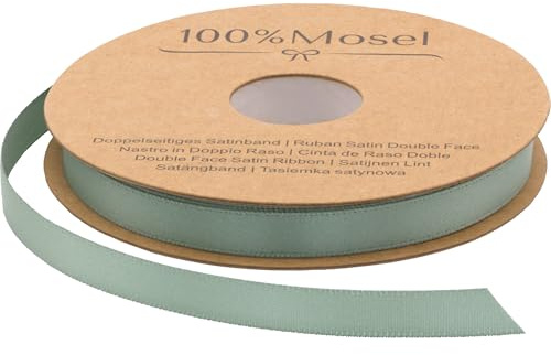 100% Mosel Satinband, i eukalyptusgrönt (50 mm x 25 m) | Matt glänsande presentband i salviagrönt, för dekoration, pyssel & inslagning – för bröllop & trädgårdsfest