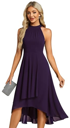 Ever-Pretty Midi Halter Neck Chiffon Wedding Guest Dress with Sleeveless and A-Line Women Dresses for Wedding 31926
