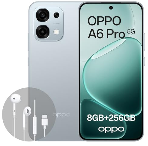 OPPO A6 Pro 5G 8+256GB, AI Android Unlocked Smartphone, 6.57 120Hz AMOLED Display, 50+16MP AI Camera, 6500mAh Battery, IP69 Water Resistance, Flash Charge, Lunar Titanium (Include Wired Earphones)