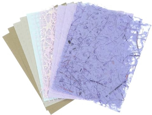 QUARKZMAN 16 Hojas De Papel De Scrapbook Texturizado, Conjunto Variado De Papel Especial Y Malla De Tela Para Materiales DIY De Scrapbooking, Diario Junk, Morado/Amarillo