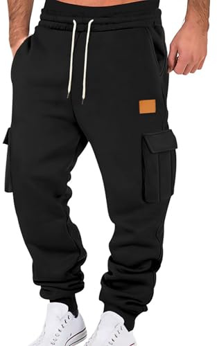 Générique Jogging Homme Pantalon Baggy Large avec Poches Cargo - Jogging Ample de Sport ou Travail Décontracté, Taille Élastique Confortable - Training et Survêtement Homme,02 Noir,3XL