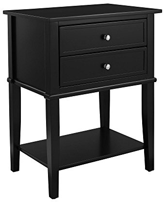 Ameriwood Home Franklin Beistelltisch mit 2 Schubladen, Schwarze Oberfläche, Konstruktion aus Holzwerkstoff