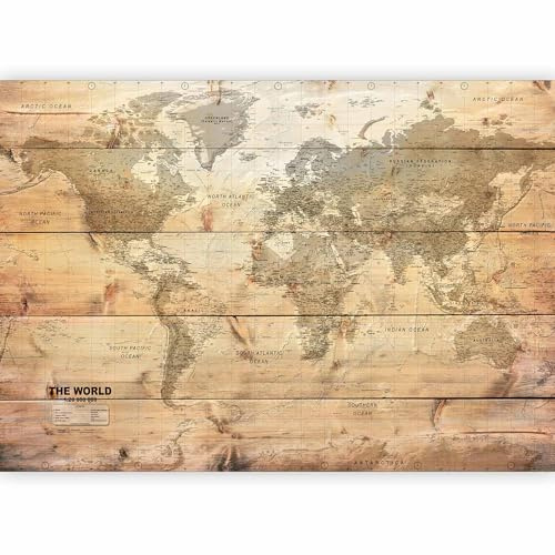 murando Photo Wallpaper 350x256 cm Non-Woven Premium Art Print Fleece Wall | Mural Decoration Poster Picture Design Modern World map card world brown
