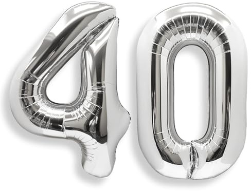 AULE Silver Number 40 Balloon 40 Inch Giant 0-60 Foil Large Balloons | Big Mylar 40 Number Balloon Helium Huge Jumbo for Happy 40th Birthday Party Anniversary Decorations Supplies