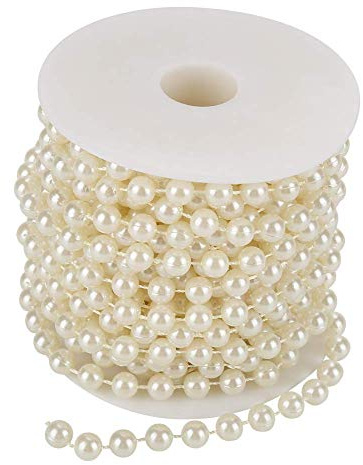10m x 8mm Guirnalda de Perlas Artificiales para Decoración de Boda, Cadena de Perlas DIY Artesanía Manualidades en Algodón Beige (Cuerda de 10 Metros)