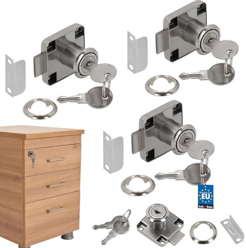 KOTARBAU® 3 x Cerraduras para muebles, 40x40 mm, Cerradura de armario con 2 llaves, Cerradura de leva, Cerradura de gabinete, buzón, taquillas, cajones, Cerradura de seguridad con cilindro, 3 uds
