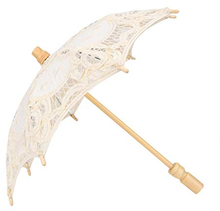 AYNEFY Brautschirm, Small Vintage Spitzenschirm Sonnenschirm Hochzeit Brautspitze Baumwolle Regenschirm Fotografie Requisite
