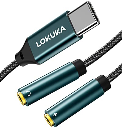 LOKUKA USB C Kopfhörer und Mikrofon Adapter, 2 in 1 USB C auf Doppel TRS 3,5mm Klinke Audio Mic Splitter für Gaming Headset, Laptop, S22/S21/S20/S10/S9/Note20/Note10, Pixel 6/5/4