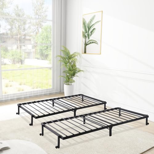 FetiNes Letto pieghevole, 90 x 190 cm, letto singolo, rete a doghe senza montaggio, letto in metallo, con 4 ruote, colore nero