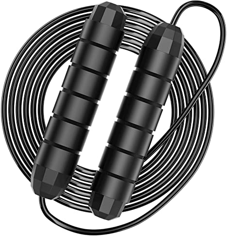 Firschoie Springseil, Rutschfester Griff aus weichem Schaumstoff 3M Speed Rope, Einstellbare Länge, für Fitness-Ausdauer-Training Aerobic-Übungen, Geeignet für Kinder und Erwachsene(Schwarz)