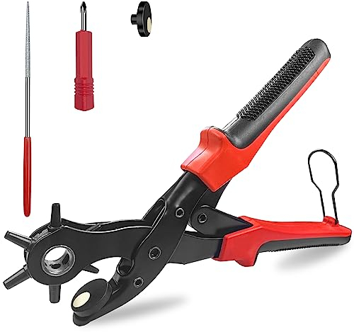 Ceisazira 2-4.5 mm alicate sacabocados con 6 redondo orificios, Pinza de troquelado giratorios, agujeros cinturon, para perforar tarjetas, correas de reloj, cartón, zapatos de cuero