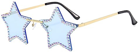 GLGHMH Occhiali da sole a forma di stella con strass, senza montatura a forma di stella, occhiali da sole scintillanti alla moda per estate, spiaggia, feste, festival, donne, uomini, adolescenti (blu)