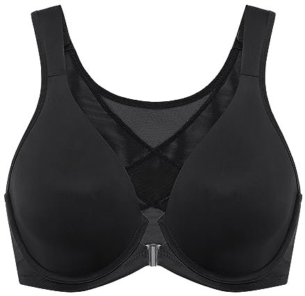 Delimira Women's Front Fastening Bras Posture Plus Size Underwire Unlined Plunge Back Support Seamless Bra Black 42G
