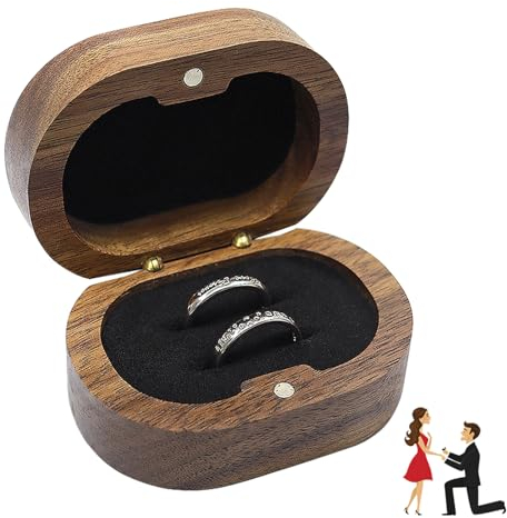 JUZICHEN Boîte à Bagues En Noyer, Boite Alliance, Boîte Pour Bagues De Fiançailles En Bois, Boîte à Alliances En Bois, Pour Cérémonie De Fiançailles Et Mariage (E)