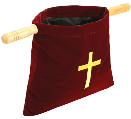 Abbylike Bolsa de Terciopelo con Asas de Madera de 25,4 cm, Bolsa de ofrenda Religiosa con asa, Bolsa de colección de Iglesias para Iglesias, Suministros de comunión (Rojo)