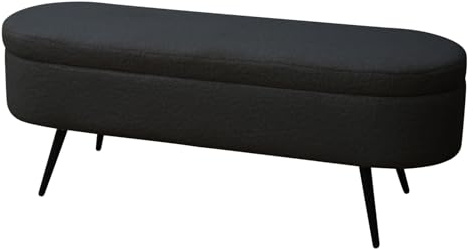 SVITA IVY - Banc en tissu peluche - Ottoman - Avec espace de rangement - Banc de rangement - Banc de rangement - Banc de garde-robe - Noir