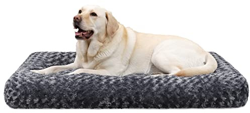 KSIIA Hundbädd Stora Hundar, Tvättbar Hundkudde Fluffig, Hundmatta för Stora, Medelstora Hundar, Halkfri Undersida, Andas, Husdjursbädd Hundmadrass Mörkgrå 91x68cm