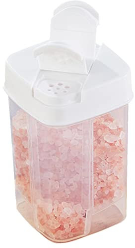 Spargere spezie, spargispezie trasparente – Bicchiere salato di qualità alimentare con doppio coperchio | Contenitore doppio per zucchero e sale con svuotamento quantitativo per cucinare